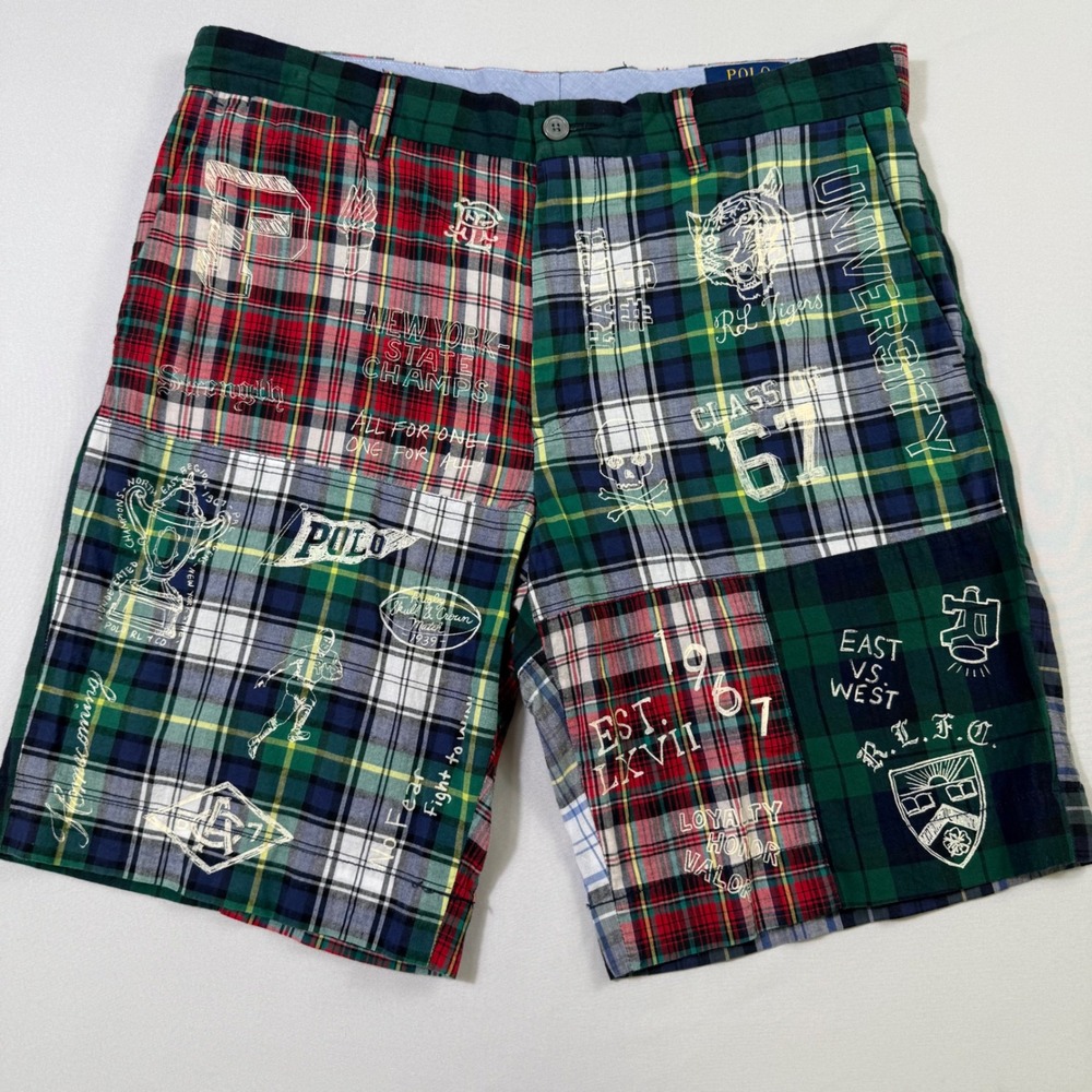 Polo Ralph Lauren Shorts Mens 32 Class of 67 Tigers Madras & Skulls Chino Tartan